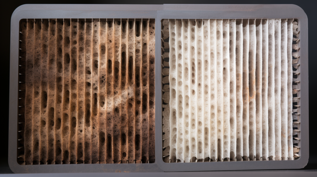 very dirty purifier filter example before and after simple washing
